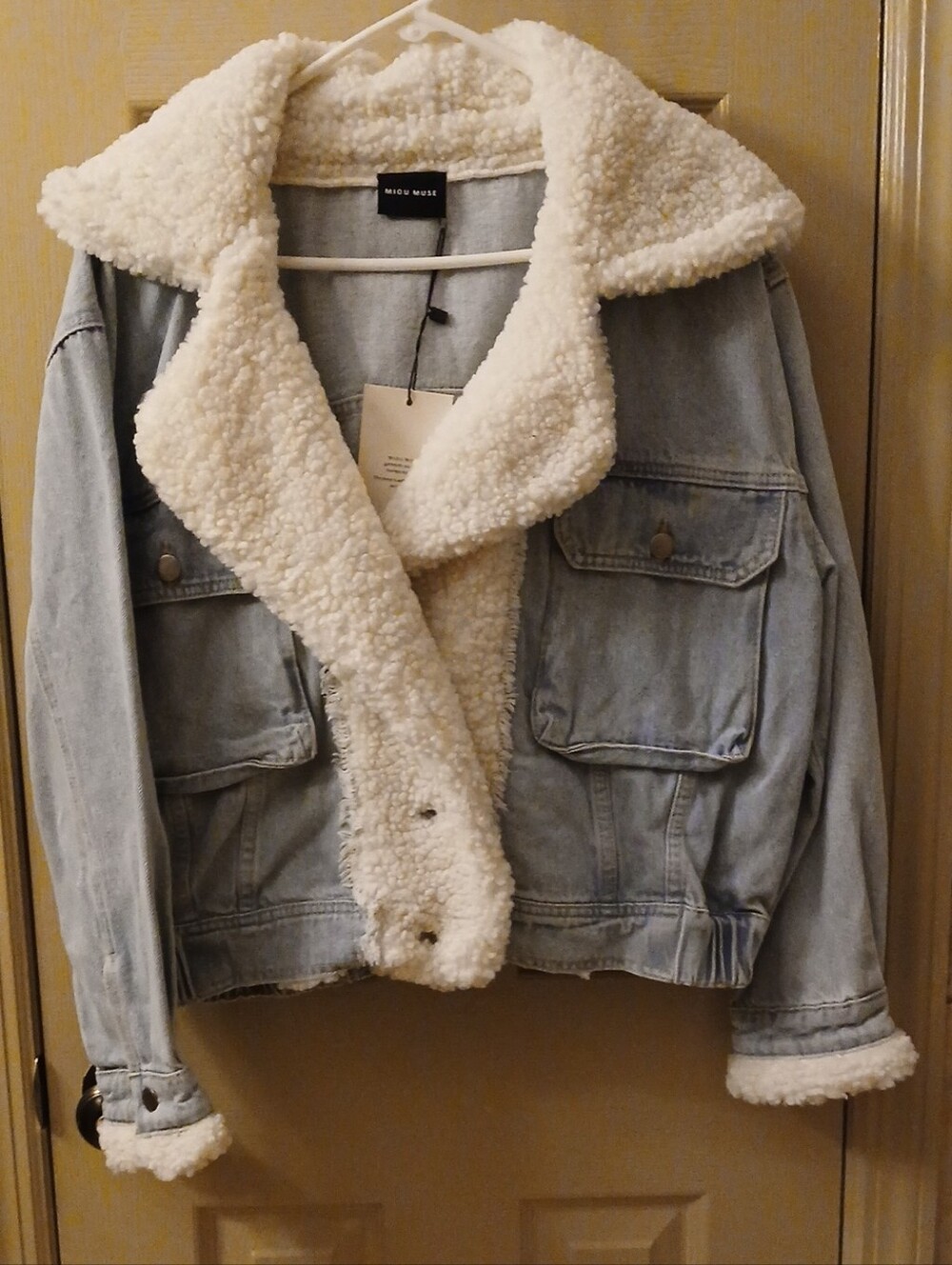 Miou Muse Light Blue Sherpa-Lined Denim Jacket